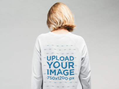 Sweatshirt Mockup with a Back View Featuring a Blonde Woman Against a White Background