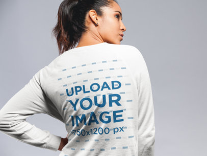 Crewneck Sweater Back Mockup Featuring a Woman Posing
