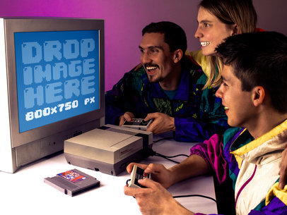 Nintendo NES Mockup Template of a Gaming Family