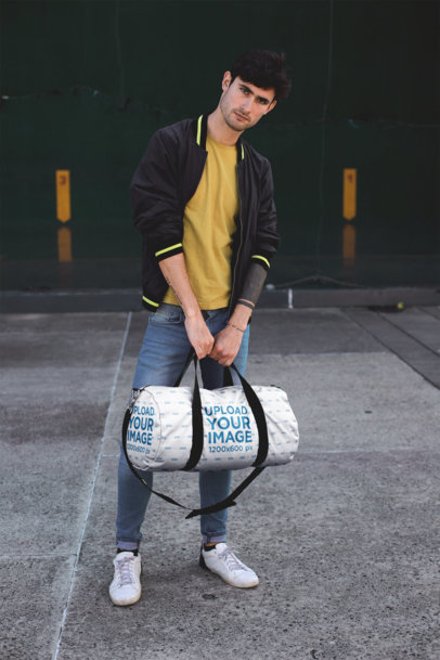 Gym Bag Mockup Featuring a Man at a Fronton Court 23225