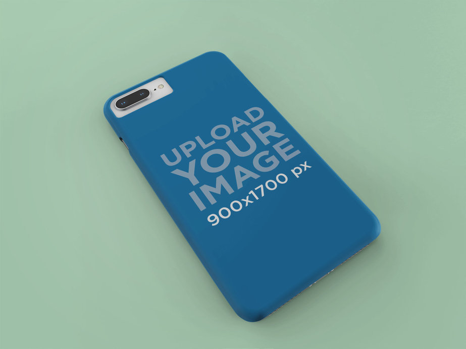 Mockup of an iPhone Case Resting Over a Solid Surface