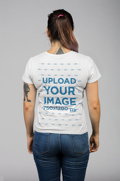 Back View T-Shirt Mockup of a Tattooed Woman