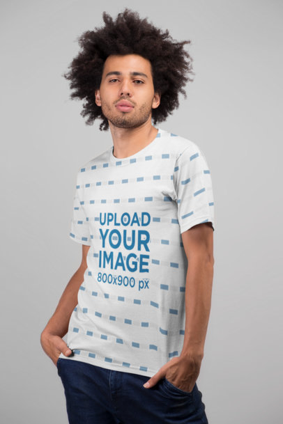 Sublimated T-Shirt Mockup Featuring a Relaxed Man