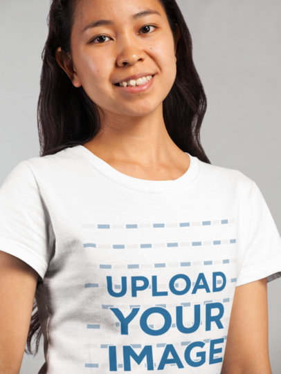 Front View T-Shirt Mockup of a Girl in a Studio 21766