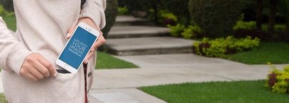 Young Lady Putting Away Her iPhone 6 Mockup Template a4441