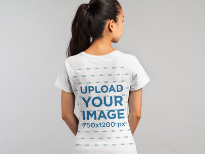 Round Neck Tee Back View Mockup of a Woman with a Ponytail 21767a