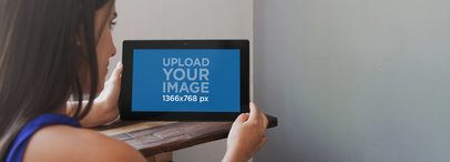Windows Surface Tablet Mockup Featuring a Young Lady