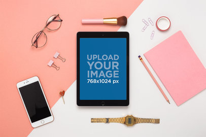 Mockup of an iPad in a Girly Workplace 22804