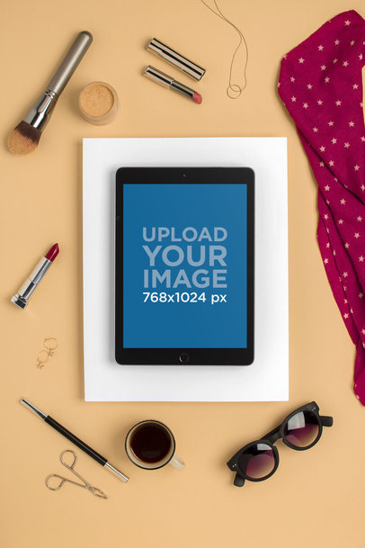 iPad Mockup Surrounded by Beauty Accessories