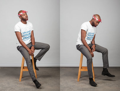 T-Shirt Mockup of a Stylish Man Sitting on a Stool 21665