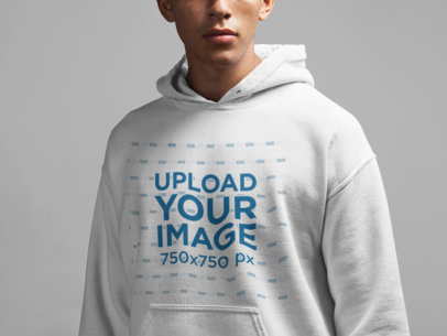 Closeup Hoodie Mockup of a Serious Young Man