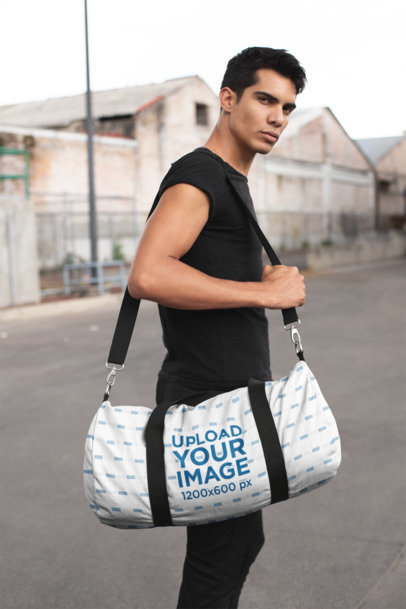 Gym Bag Mockup of an Athletic Man Heading to the Gym