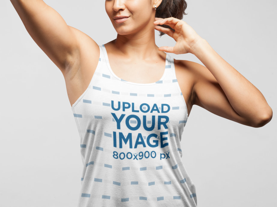 Closeup Tank Top Mockup Featuring a Muscular Woman in a Studio