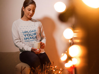 Xmas Sweater Mockup of a Woman Staring into Her Cup 18051