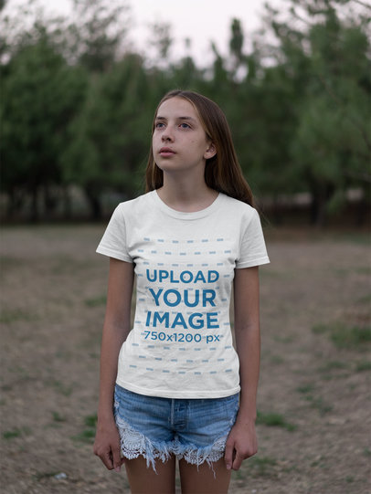 Camping T-Shirt Mockup of a Beautiful Girl in a Field 