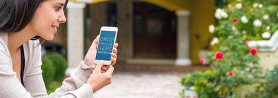 iPhone 6 Mockup of a Brunette Lady at Home