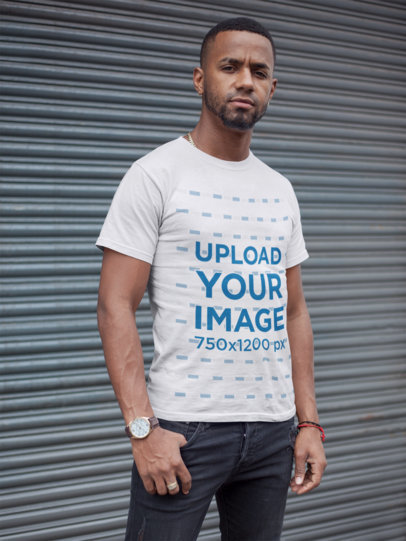 T-Shirt Mockup of a Tough-Looking Man