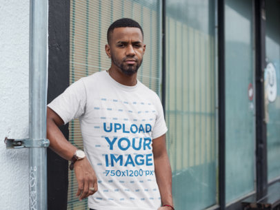 T-Shirt Mockup Featuring a Tough Man