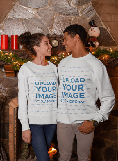 Cute Xmas Sweater Mockup of a Couple Celebrating Christmas