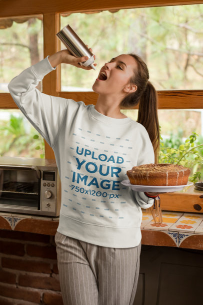 Ugly Xmas Sweater Mockup of a Pretty Woman Eating Whipped Cream 23496