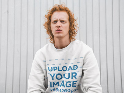 Mockup of a Red-Haired Man Wearing a Sweatshirt