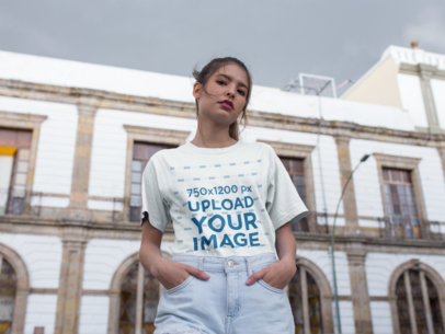 Tshirt Mockup Featuring a Woman on the Street