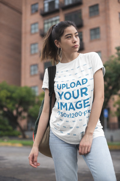 Unisex Tshirt Mockup of a Woman Wearing Casual Clothing