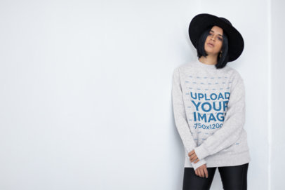 Stylish Sweater Mockup of a Woman Posing for the Camera