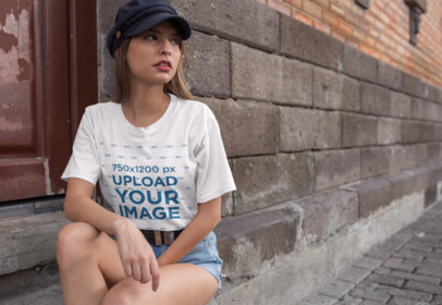 Mockup of a Fashionable Woman Wearing a T-Shirt on the Street