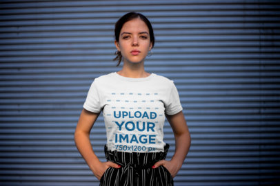 Mockup of a Trendy Woman Wearing a Tee with Her Hands in Her Pockets
