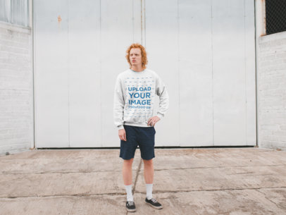 Mockup of a Tall Red-Haired Man Wearing a Crewneck Sweatshirt 21199