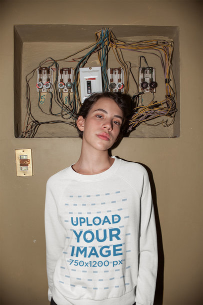 Mockup of an Edgy Brunette Woman Wearing a Sweater 