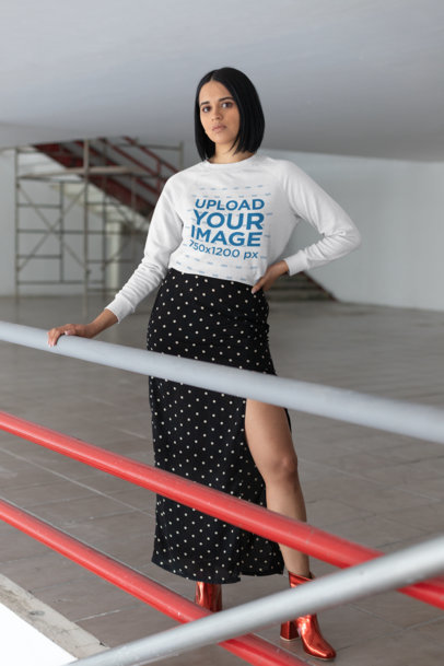 Sweater Mockup Featuring a Fashionable Brunette Woman