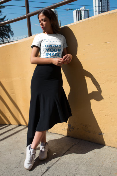 Tee Mockup of a Trendy Woman Wearing an Asymmetrical Skirt  20691
