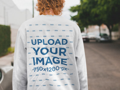 Back View Sweatshirt Mockup Featuring a Man With Red Hair Walking Away