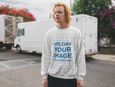 Sweatshirt Mockup of a Red-Haired Man out on the Street