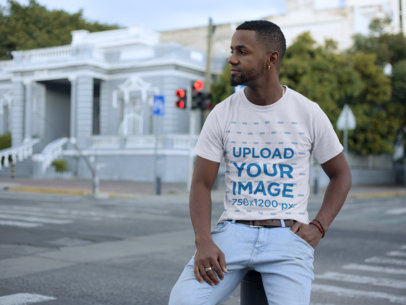 Mockup of a Casual Man Out and About Wearing a T-Shirt