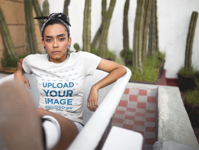 Mockup of a Girl Wearing a Tshirt in a Bath Tub 17210