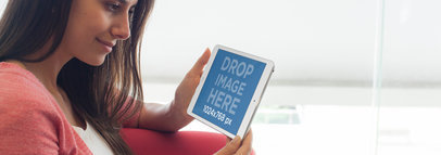 Tablet Mockup of a Brunette Lady with an iPad a4571