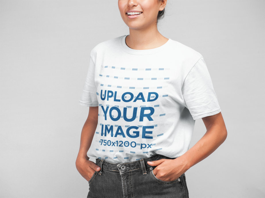 Closeup Tee Mockup of a Happy Woman in a Studio