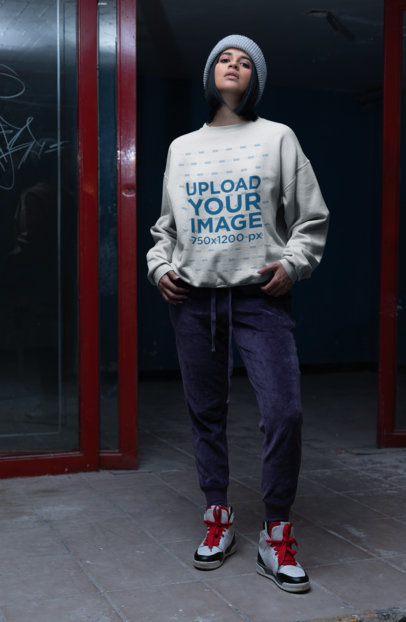 Sweater Mockup of a Woman Wearing Velvet Pants