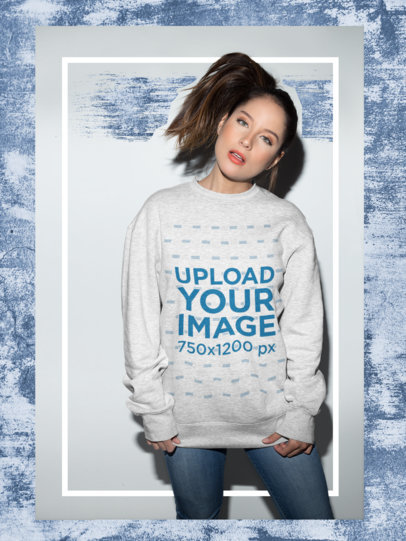 Framed Sweatshirt Mockup of a Girl Tilting her Head 18653
