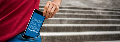 iPhone Mockup of a Man Walking Down a Set of Stairs a4502
