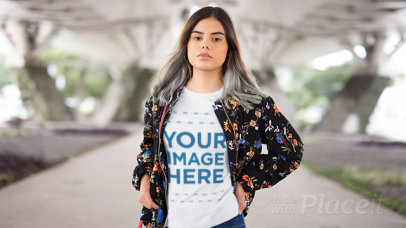 Stop Motion Video of a Young Woman Wearing a Bomber Jacket and a T-Shirt