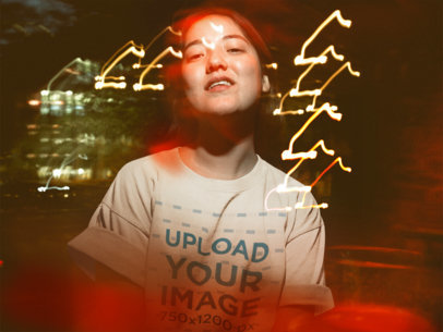 Unisex T-shirt Mockup of a Woman in a Bar 