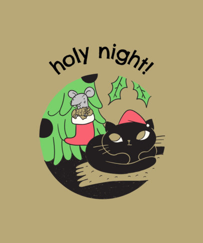 Black Cat in Christmas T-Shirt Design Template