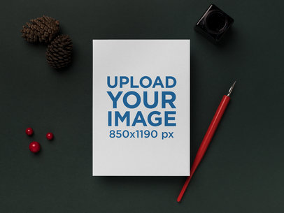Elegant Christmas Card Mockup Surrounded by Xmas Ornaments