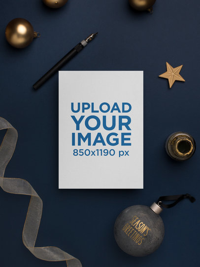 Christmas Card Mockup with Ink and Pen Surrounded by X-Mas Decorations 23815