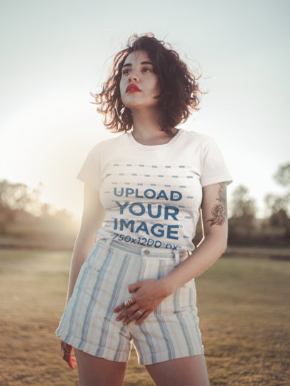 T-Shirt Mockup of a Young Woman in The Field