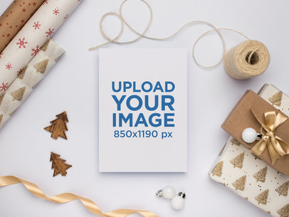 Classy Christmas Greeting Card Mockup with Ornaments